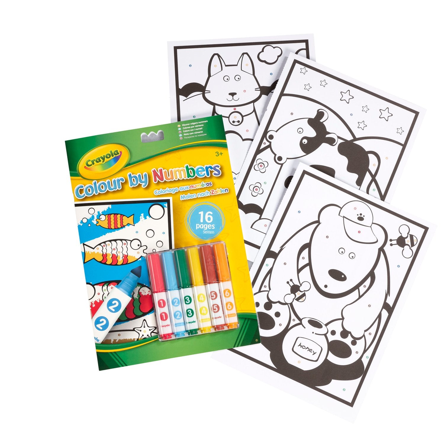 Färglägg efter siffror-bok med 6 markörer, från 3 år