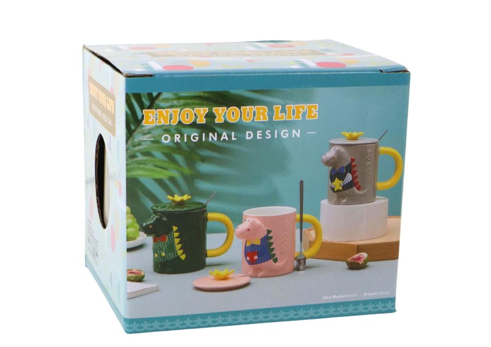 Grå 3D Dinosaur Infuser Mugg 400ml med lock & sked