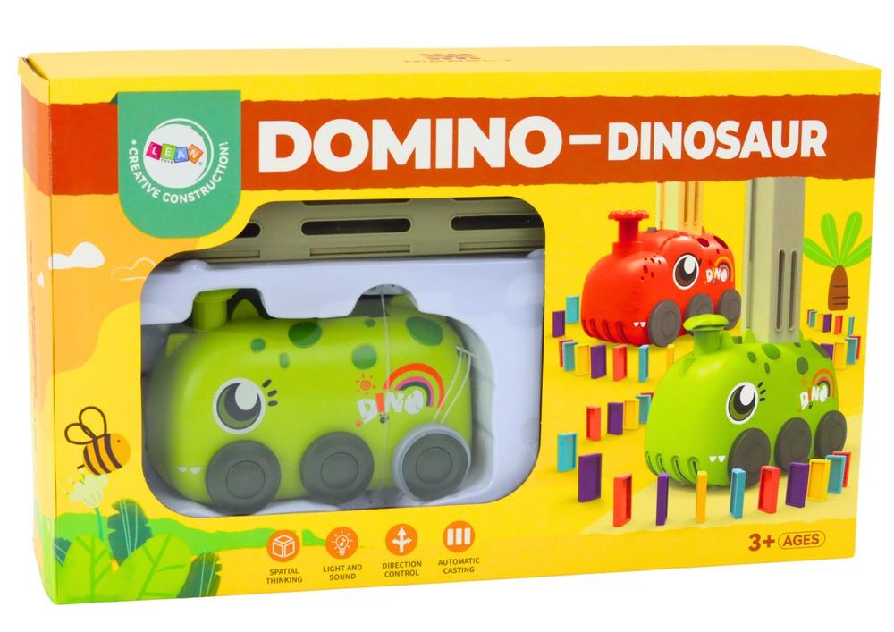 Grön Dino-bil med 4-färgade dominoblock för kreativ lek