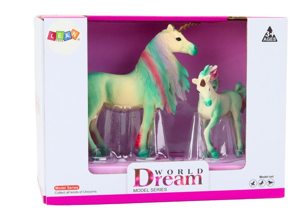 Gröna Unicorn Figurines Set: Vuxen & Baby, 2 st