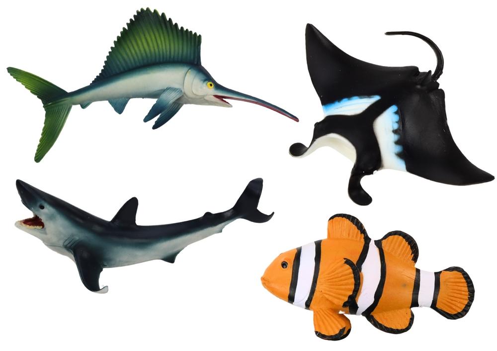 Havsdjursfigurer Set: Haj, Delfin, Stingrocka, 5 st