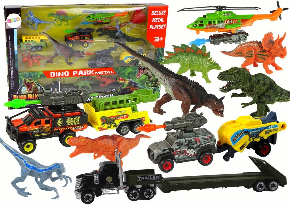 Helikopter &amp; Vehicle Dinosaur Set - 8 realistiske dinos