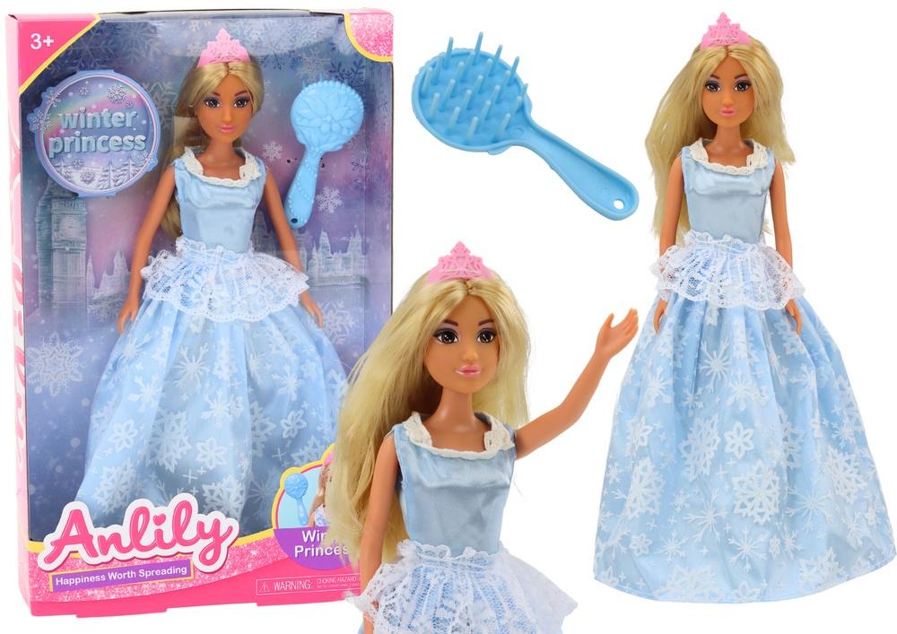 Ice Queen Doll: Blue Dress, Snowflake Brush, Winter Magic