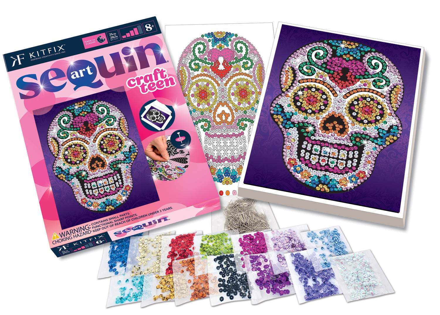 Kitfix gør-det-selv-pailletkunsthåndværkssæt Teen Sugar Skull