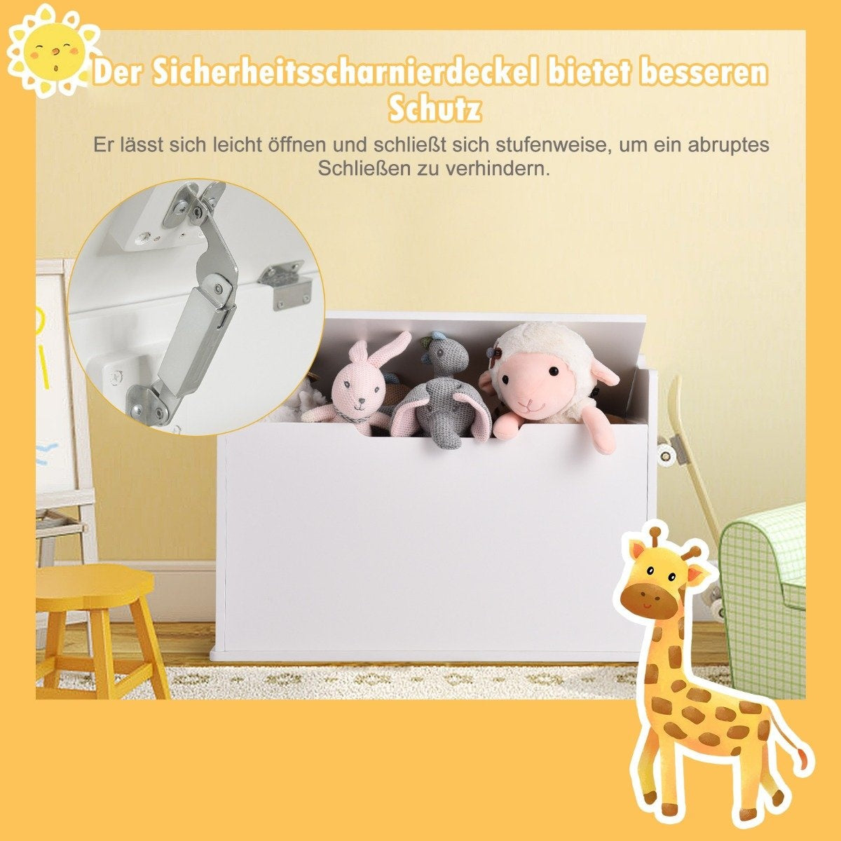 Leksakslåda med lock 2 i 1 leksakskrin med kudde leksaksskåp 74 x 39 x 52 cm vit