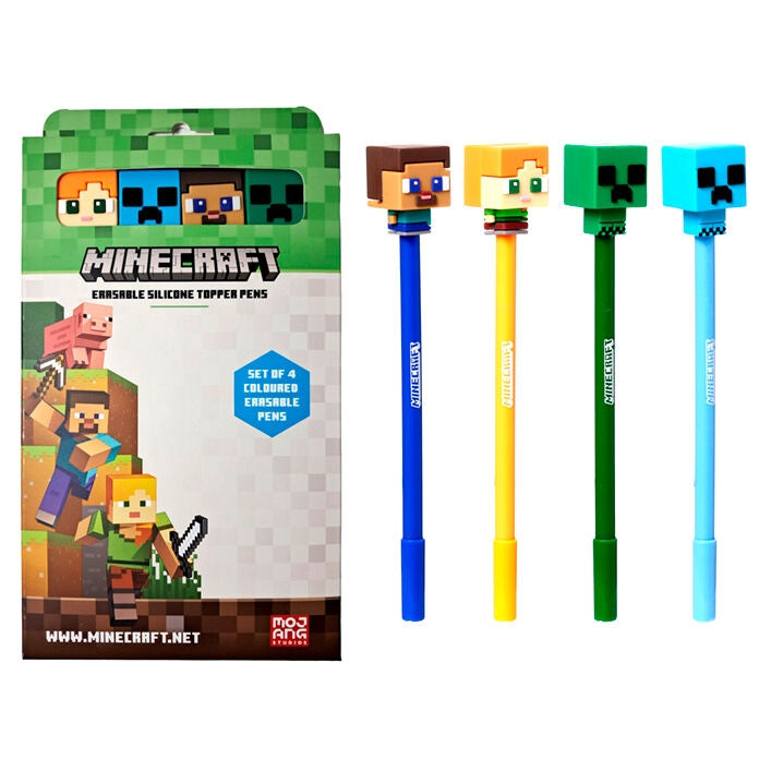 Minecraft Set med 4 raderbara färgpennor för ritning