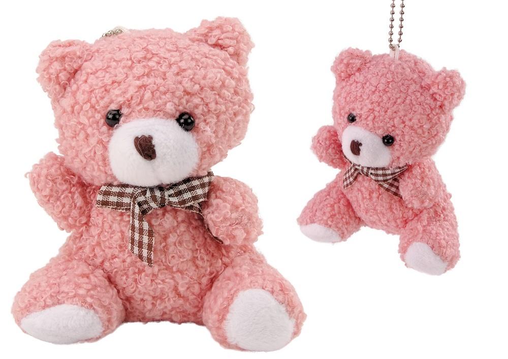 Blød pink bamse nøglering - 10 cm kælen maskot gave