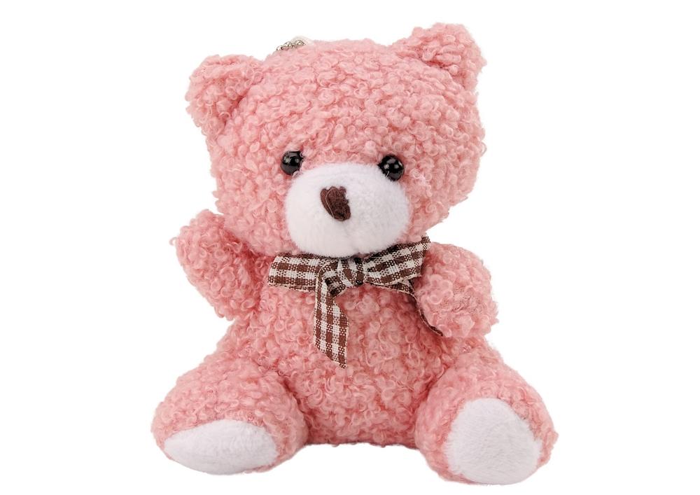 Blød pink bamse nøglering - 10 cm kælen maskot gave