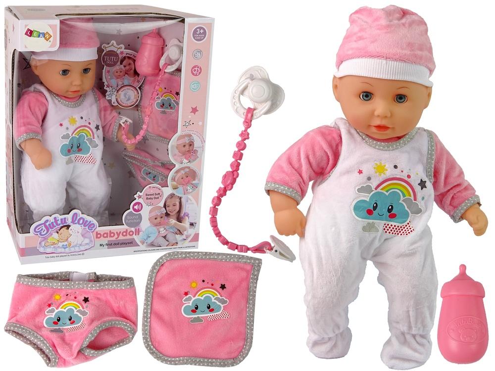 Pink Cloud Baby Doll Sæt: Lyde, sut, hagesmæk og pyjamas