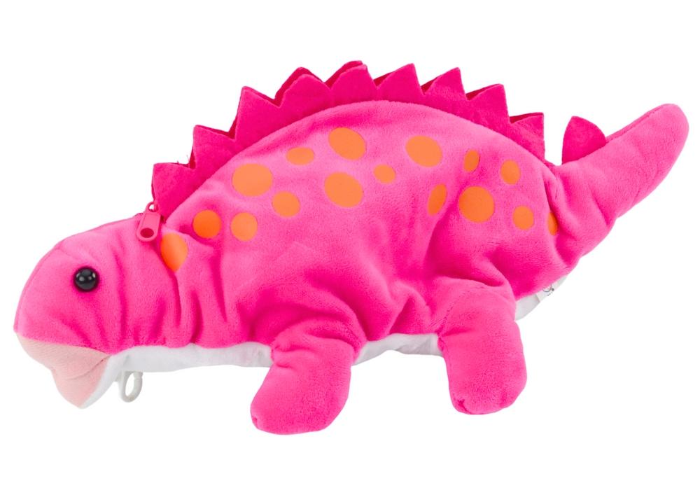 Pink Plush Dinosaur Pennfodral med hängsmyckeförvaring