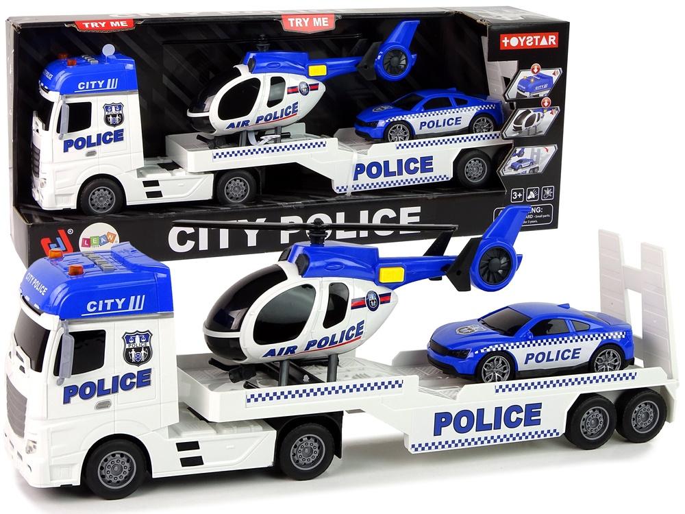 Police Car Transporter Kit med helikopter, ljud och ljus