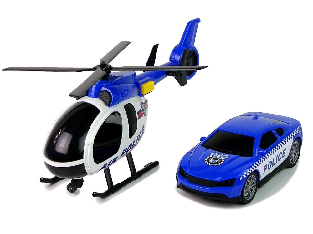 Police Car Transporter Kit med helikopter, lyde og lys