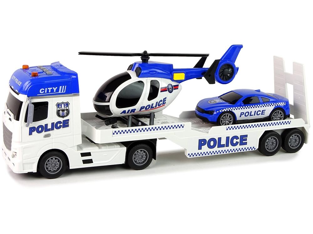 Police Car Transporter Kit med helikopter, lyde og lys