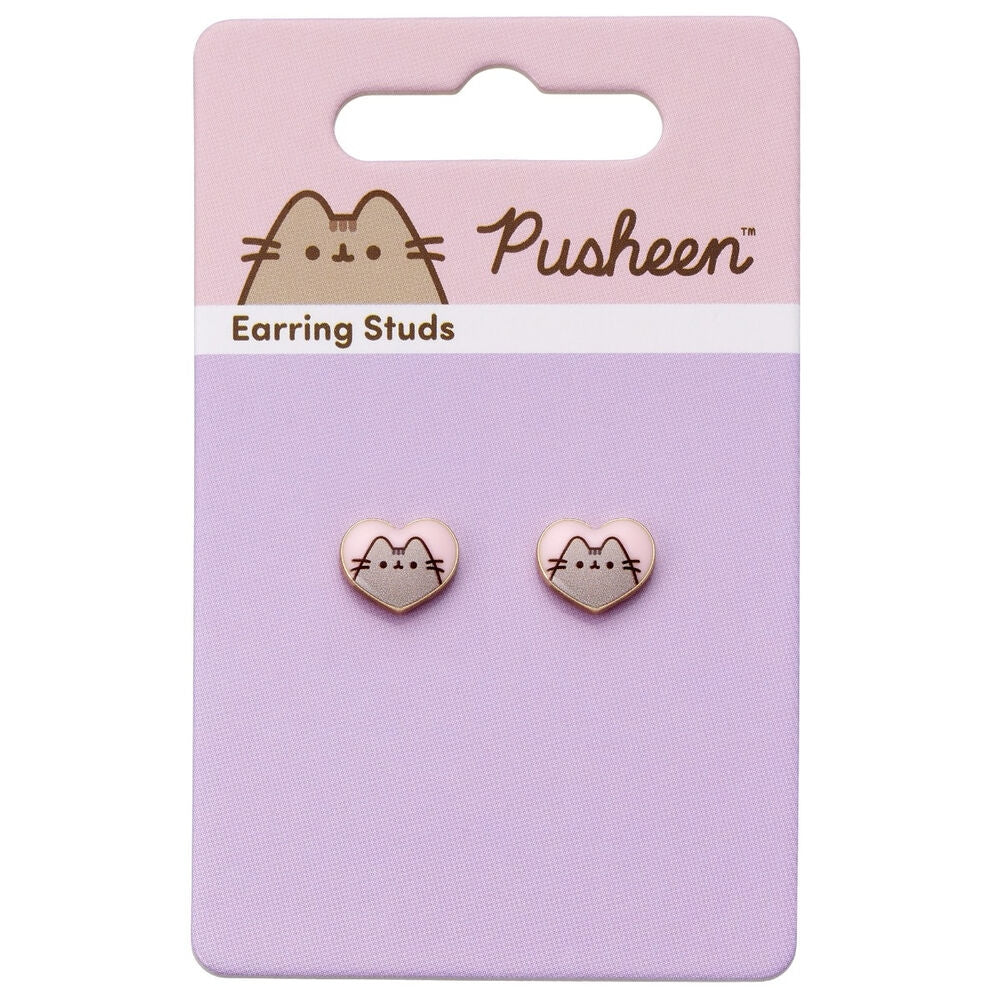 Pusheen hjärtörhängen i silver med söt kattdesign