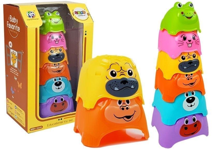 Rainbow Animal Cups Pyramid: Sikkert, farverigt babyudviklingslegetøj