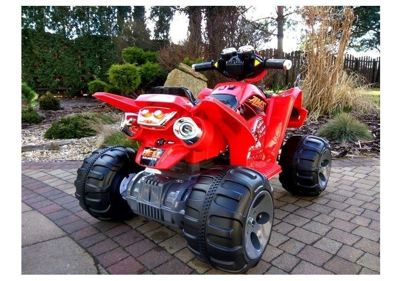 Rød el-quad bike: 12V, 2x45W motorer, fjernbetjening, CE-certifikat.