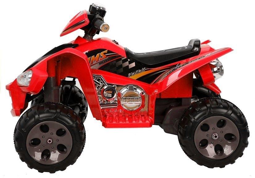 Rød el-quad bike: 12V, 2x45W motorer, fjernbetjening, CE-certifikat.