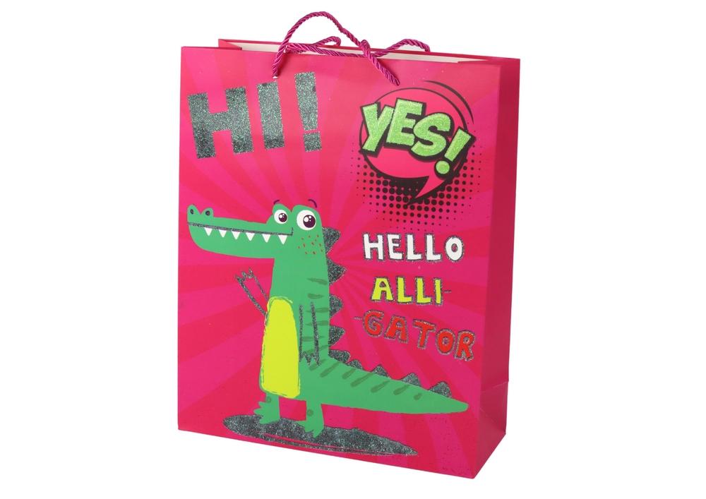 Pink Crocodile Glitter Gavepose - 32x26x10cm