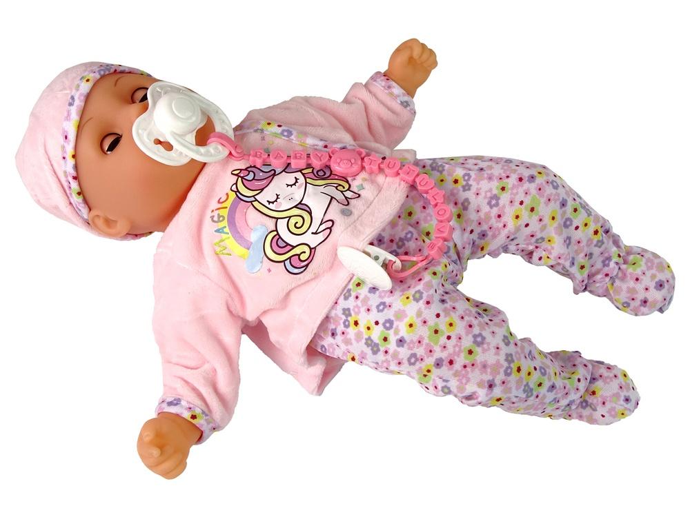 Rosa Unicorn Baby Doll Set med ljud, napp & haklapp