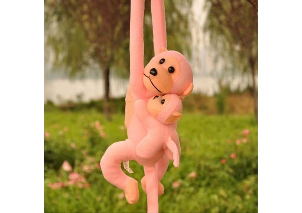 Pink plysabe med baby, 70 cm - Blød og krammelig maskot