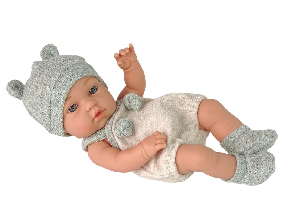 Sød babydukke med grøn sweater &amp; hat, 30 cm, bevægelige lemmer