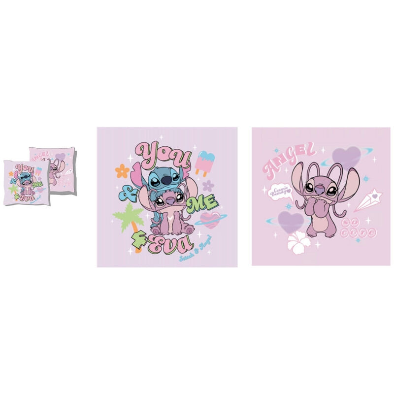 Stitch & Angel Cushion - Mjuk plysch, 18x18 tum