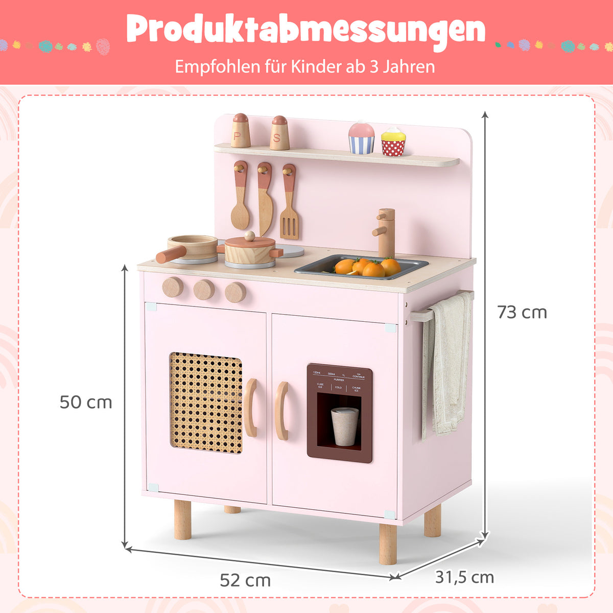 Träkök för barn med förvaring och glassmaskin