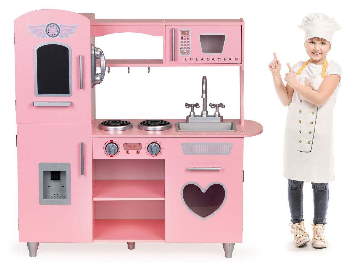 Trälekkök för barn med ljudeffekter, rosa