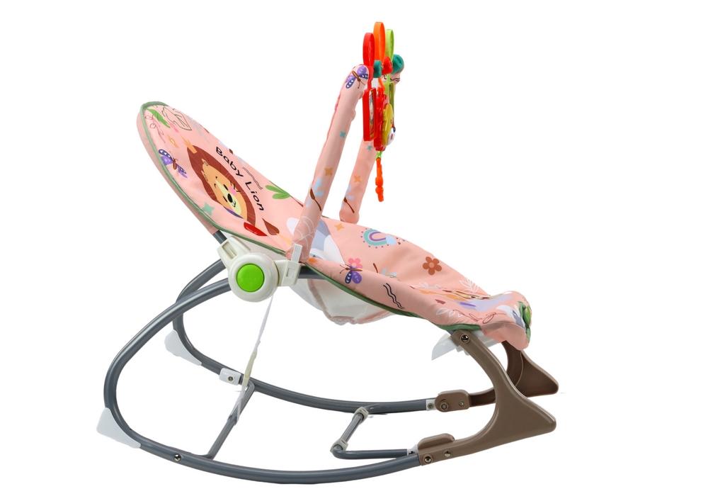 Vibrerende babyrocker med lyd og pink løvedesign 