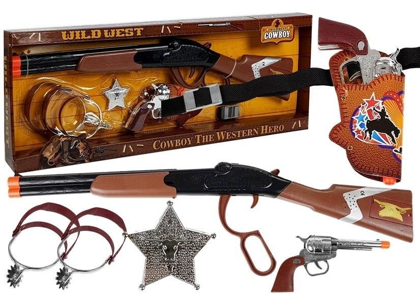 Wild West Cowboy Set: Spakgevär, Colt Revolver, Sheriff Badge