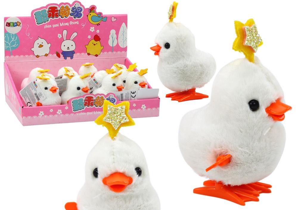 Wind Up White Fluffy Chicken with Gold Star - Jumping Fun!