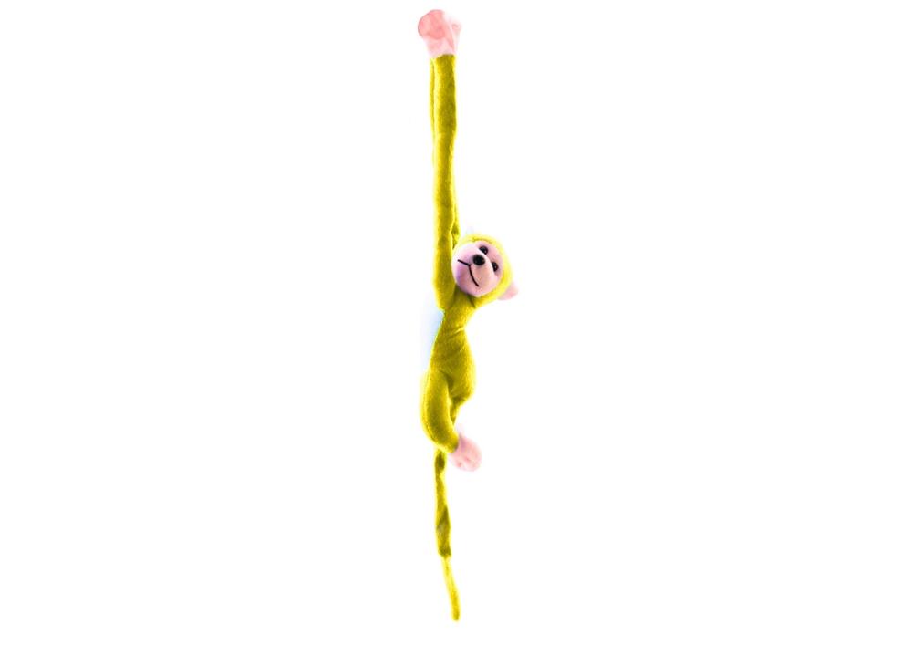 Yellow Plys Monkey Mascot med lyd, 60 cm – Kram &amp; Leg!